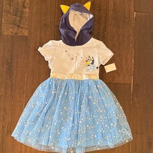NWT Bluey Girls  Star Tulle Hoodie Costume Dress with Hoodie with ears! Size 4-5